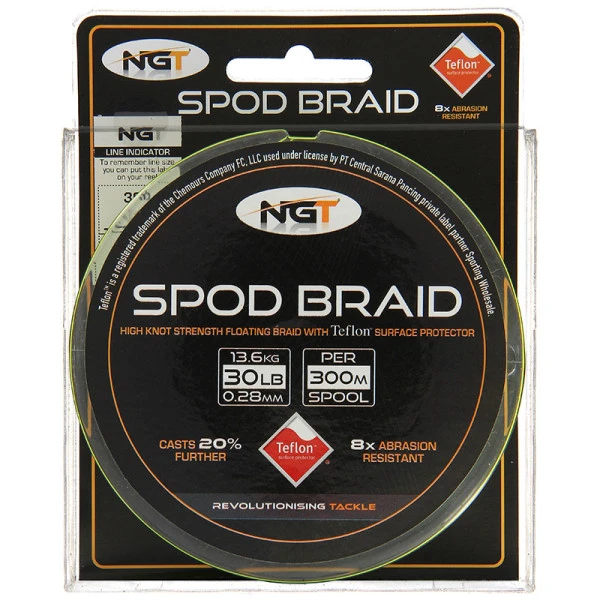 NGT Teflon Coated Floating Spod Braid 30lb 300m Fluo Yellow 3 NGT Teflon Coated Floating Spod Braid 30lb 300m Fluo Yellow