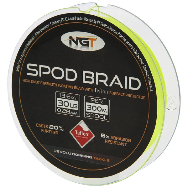 NGT Teflon Coated Floating Spod Braid 30lb 300m Fluo Yellow 4 NGT Teflon Coated Floating Spod Braid 30lb 300m Fluo Yellow - Afbeelding 2